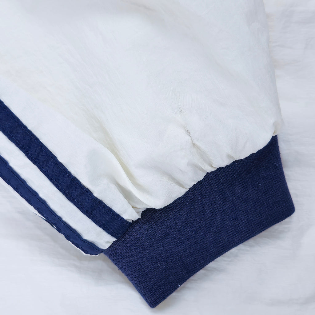 Adidas - White & Blue Embroidered Hooded Windbreaker 1990s Large