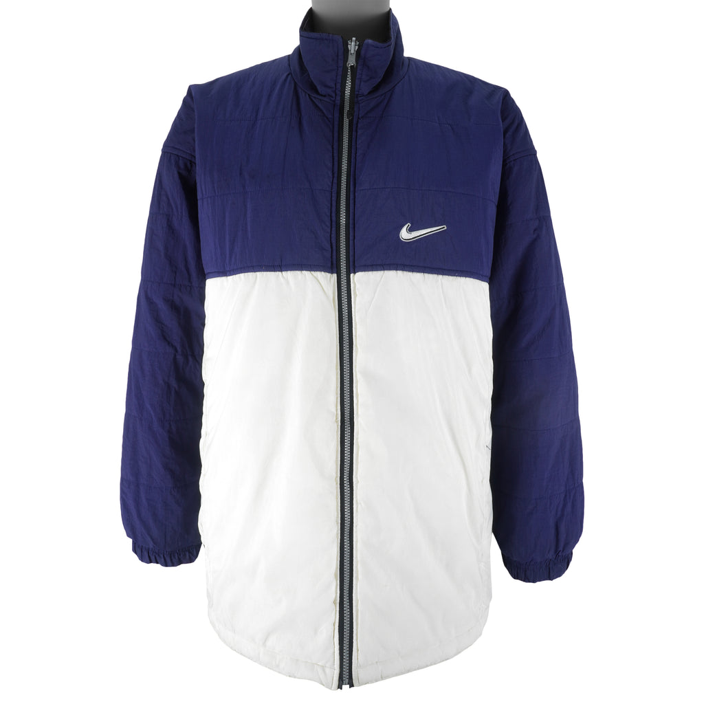 Nike - Blue Big Swoosh Zip-Up Reversible Puffer Jacket Large Vintage Retro