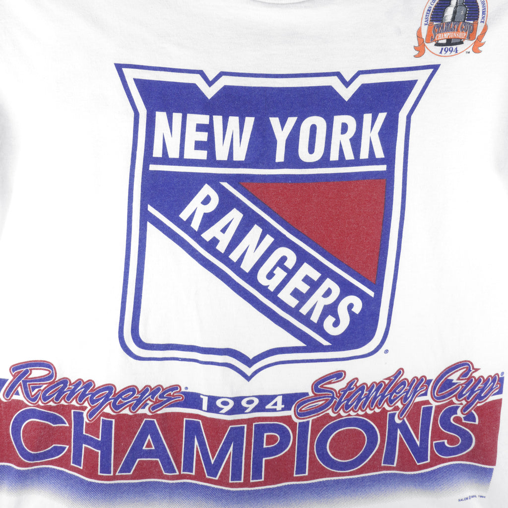 NHL (Salem) - New York Rangers Big Logo Champs T-Shirt 1994 Large Vintage Rero Hockey