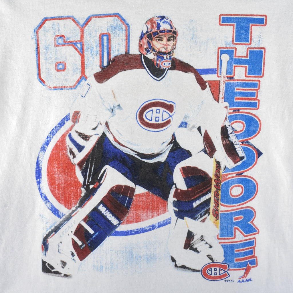 NHL (M&O Knits) - Montreal Canadiens Theodore #60 T-Shirt 1990s Large Vintage Retro Hockey