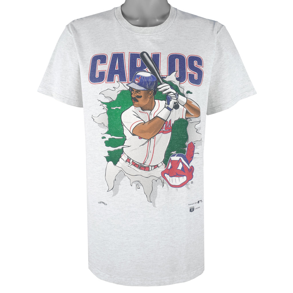 MLB (Nutmeg) - Cleveland Indians Carlos Baerga Breakout T-Shirt 1990s Medium Vintage Retro Baseball