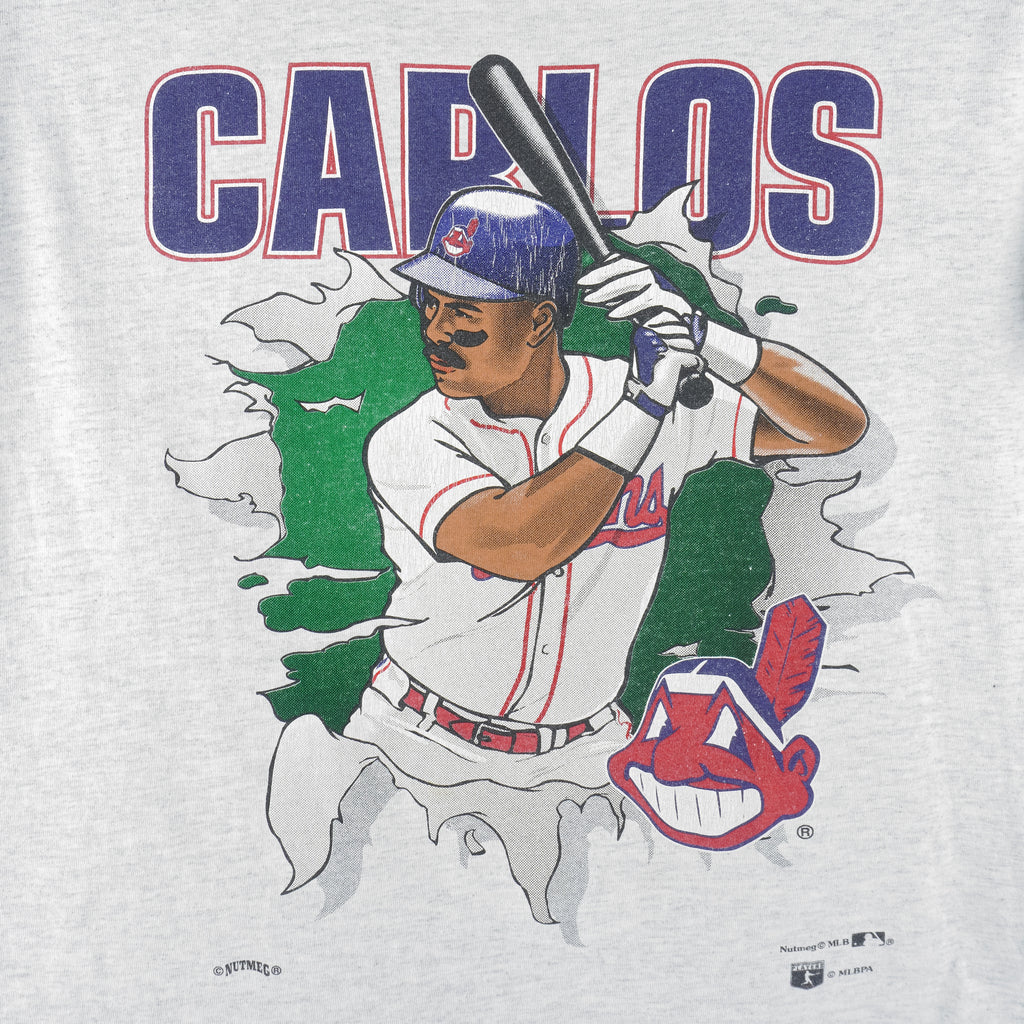 MLB (Nutmeg) - Cleveland Indians Carlos Baerga Breakout T-Shirt 1990s Medium Vintage Retro Baseball