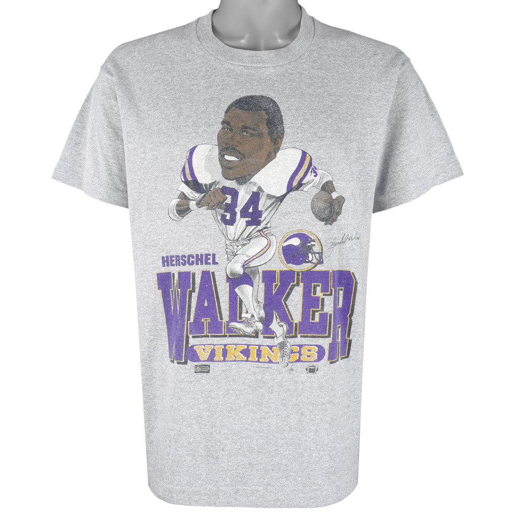 NFL (Salem) - Minnesota Vikings Autographed Herschel Walker No.34 Caricature T-Shirt 1989 X-Large Vintage Retro Football