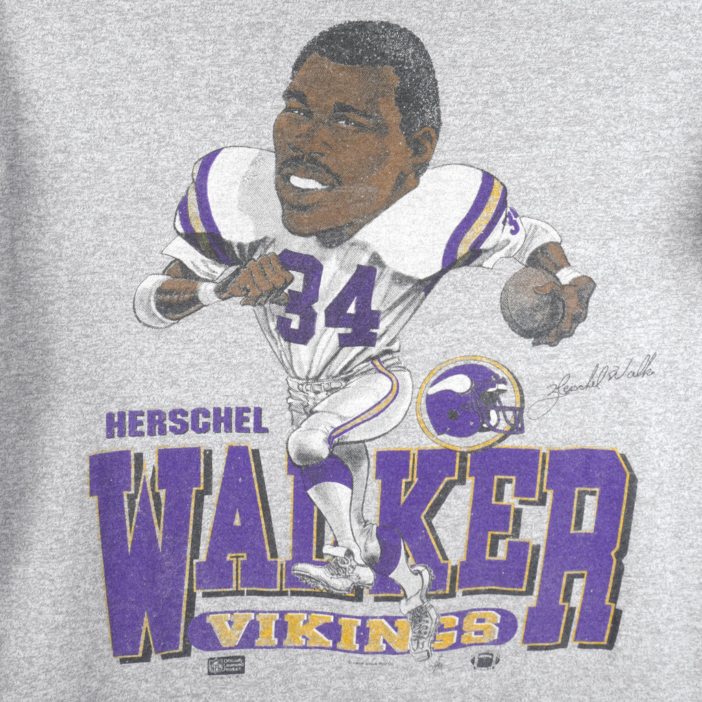 NFL (Salem) - Minnesota Vikings Autographed Herschel Walker No.34 Caricature T-Shirt 1989 X-Large Vintage Retro Football