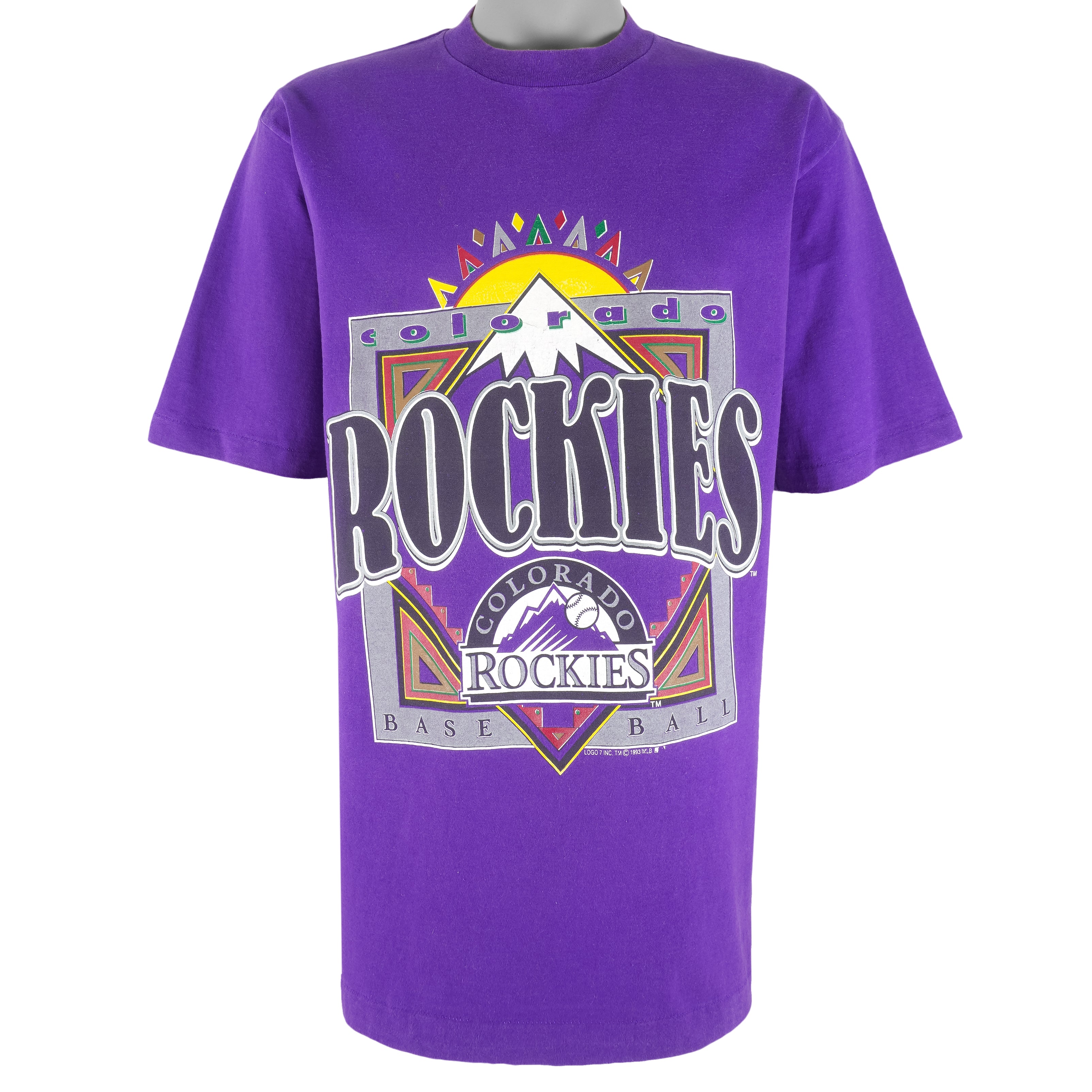 Vintage 1993 Colorado Rockies Baseball Purple 1990s T shirt Logo 7