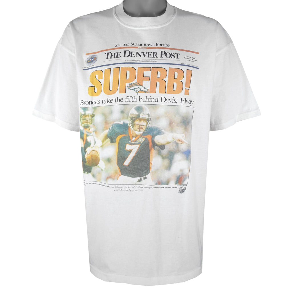 NFL (Gildan) - Denver Broncos Superb! Single Stitch T-Shirt 1990s X-Large Vintage Retro Football