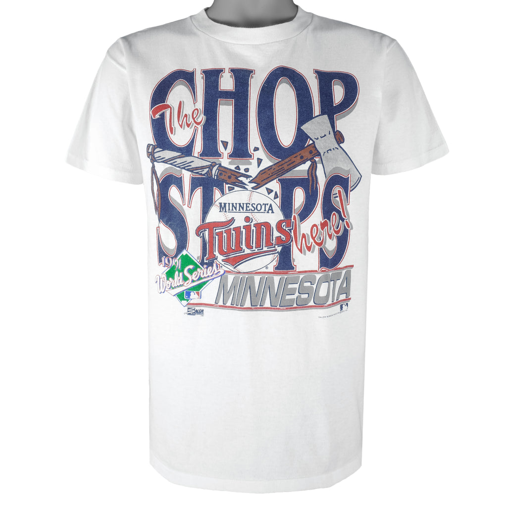 MLB (Salem) - Minnesota Twins The Chop Stops T-Shirt 1991 Medium Vintage Retro