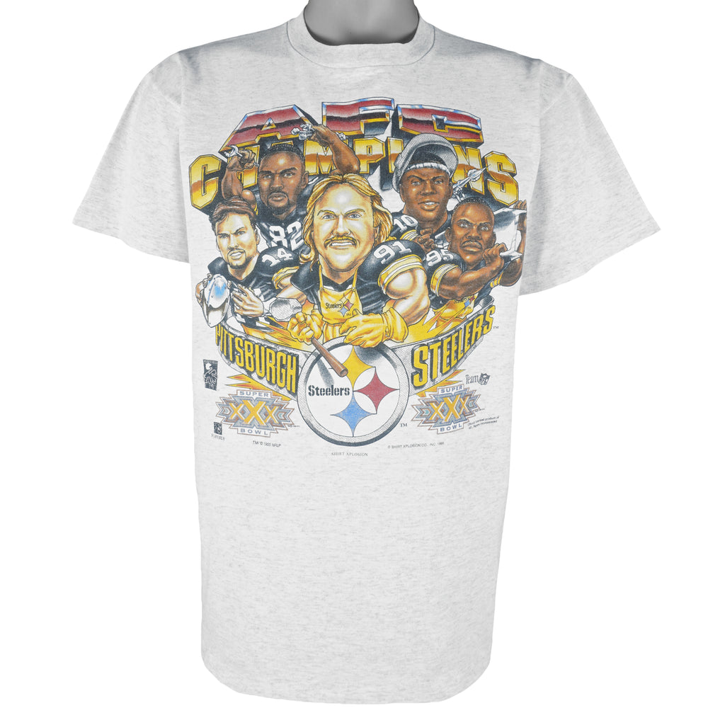 NFL (Delta) - Steelers AFC Champs Caricature Single Stitch T-Shirt 1995 Large Vintage Retro Football