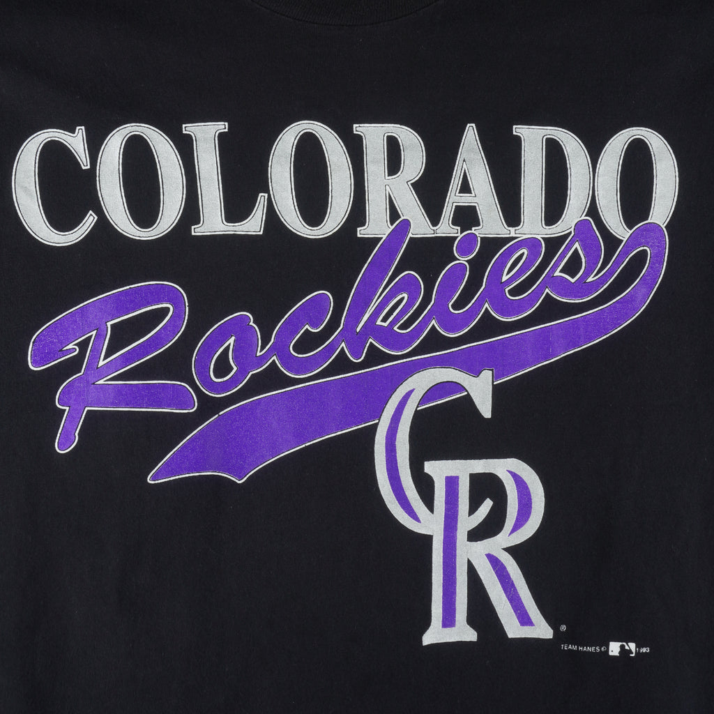 MLB (Hanes) - Colorado Rockies Single Stitch T-Shirt 1993 Large Vintage Retro Baseball