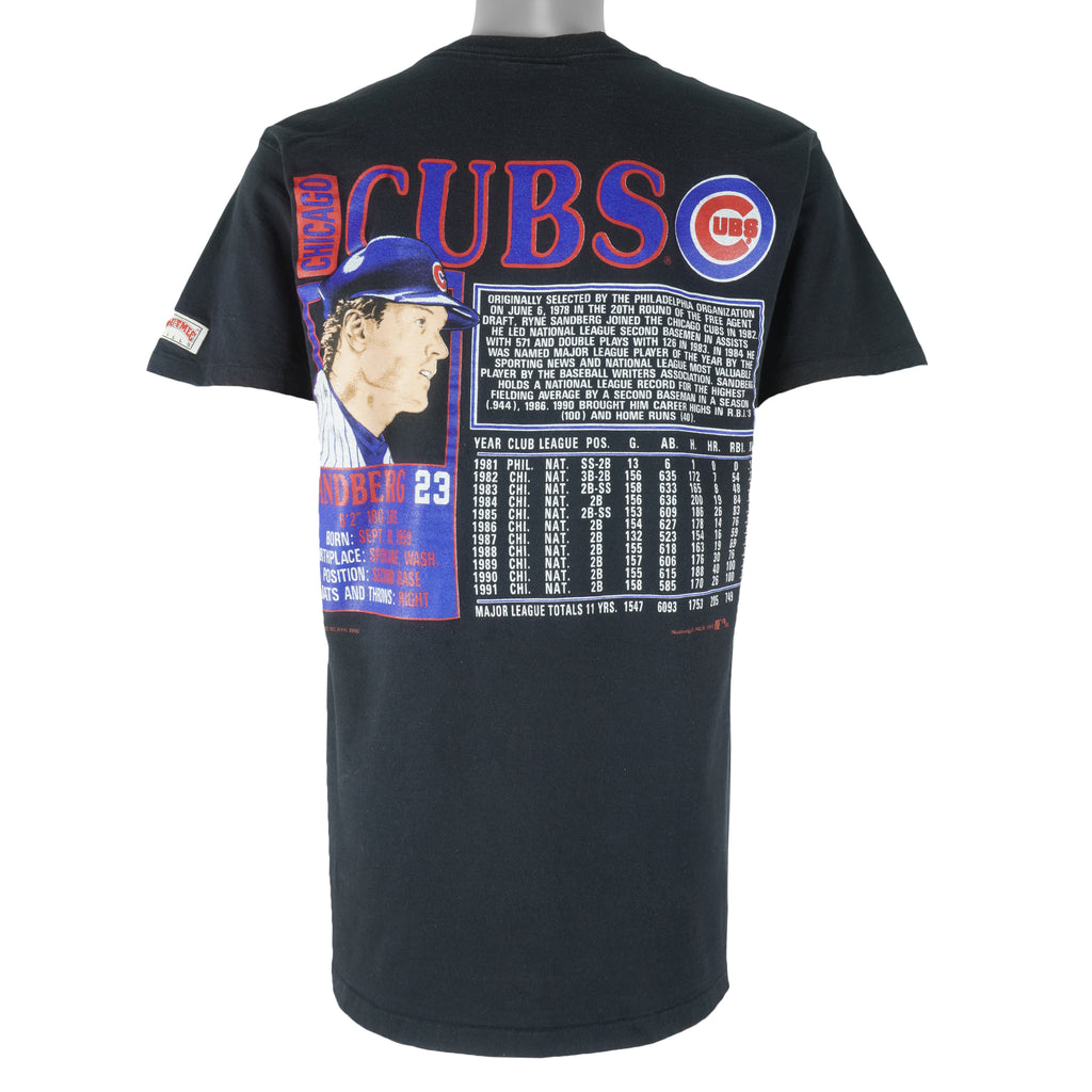 MLB (Nutmeg) - Chicago Cubs Ryne Sandberg Stat T-Shirt 1992 Large Vintage Retro Baseball