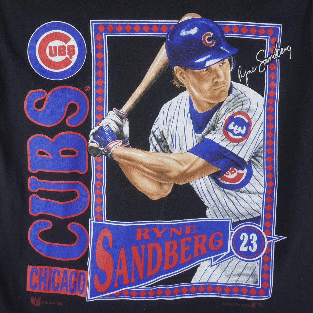 MLB (Nutmeg) - Chicago Cubs Ryne Sandberg Stat T-Shirt 1992 Large Vintage Retro Baseball