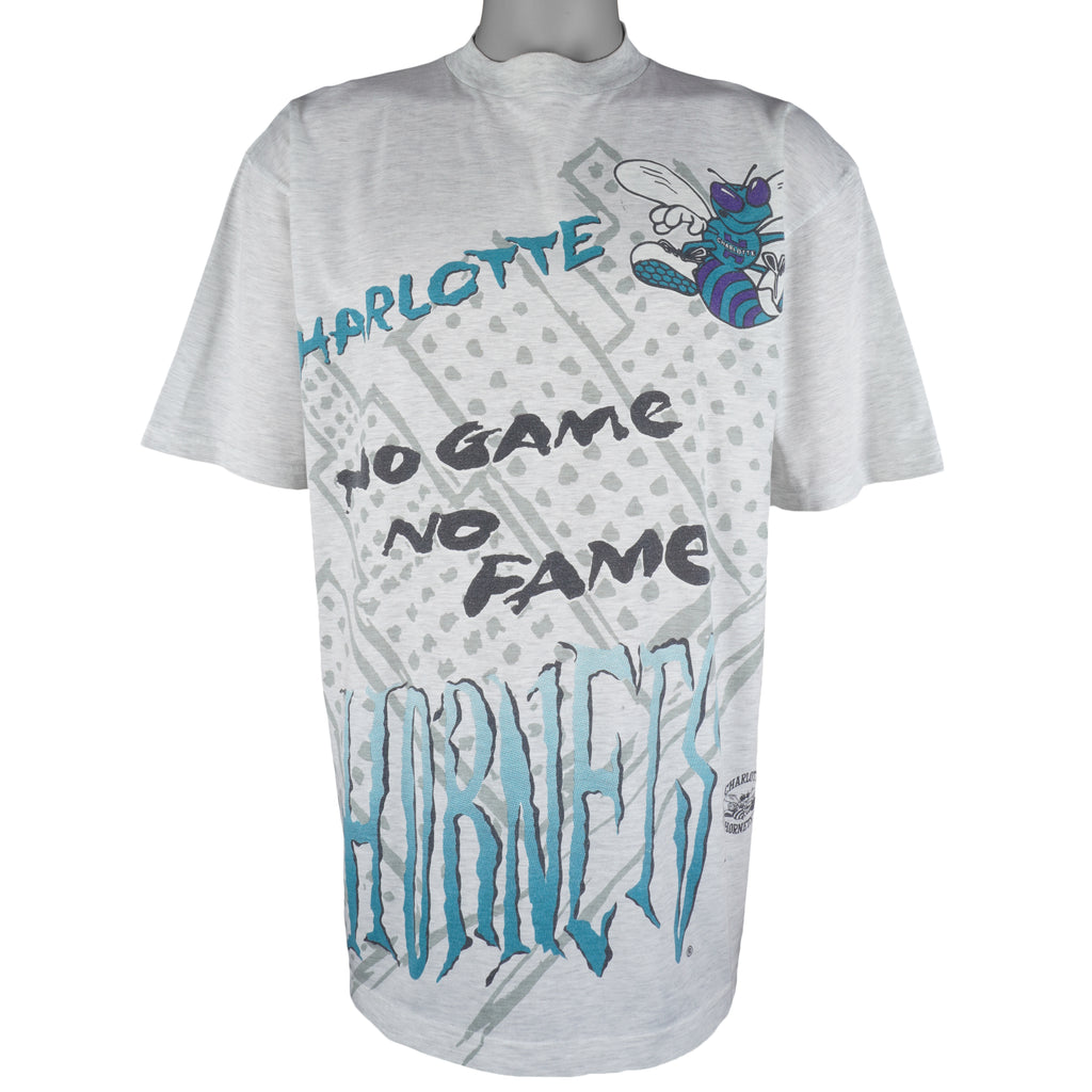 NBA (Magic Johnson T's) - Charlotte Hornets No Game No Fame T-Shirt 1990s X-Large Vintage Retro Basketball