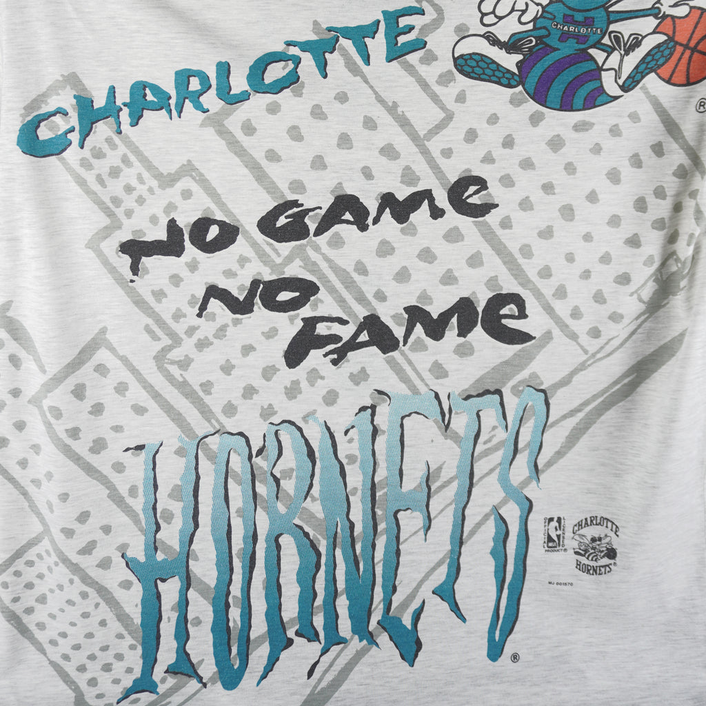 NBA (Magic Johnson T's) - Charlotte Hornets No Game No Fame T-Shirt 1990s X-Large Vintage Retro Basketball