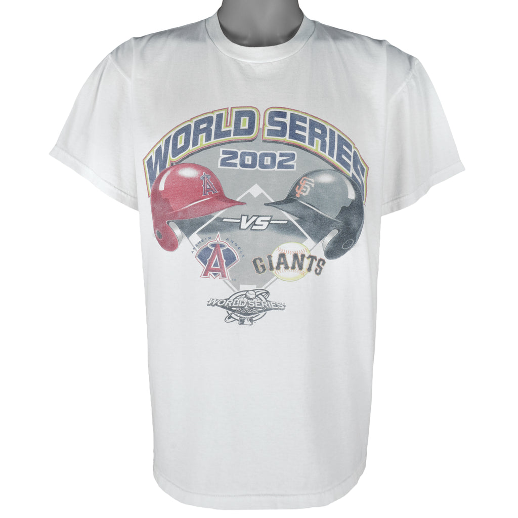 MLB (Delta) - Angels VS Giants World Series Matchups Helmets T-Shirt 2002 Large Vintage Retro Baseball