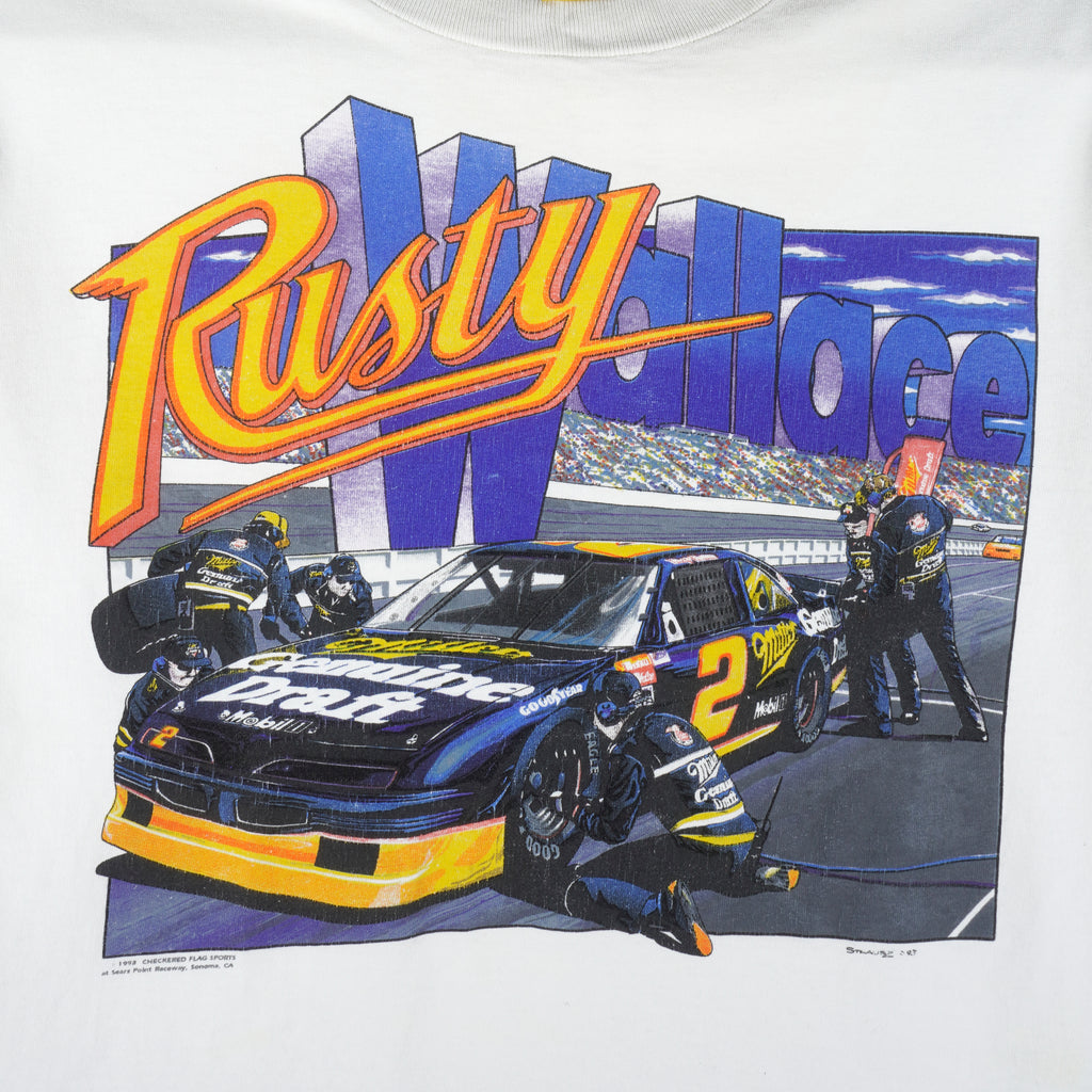 NASCAR (Checkered Flag) - Rusty Wallace No. 2 Millers Genuine Draft T-Shirt 1993 Large Vintage Retro