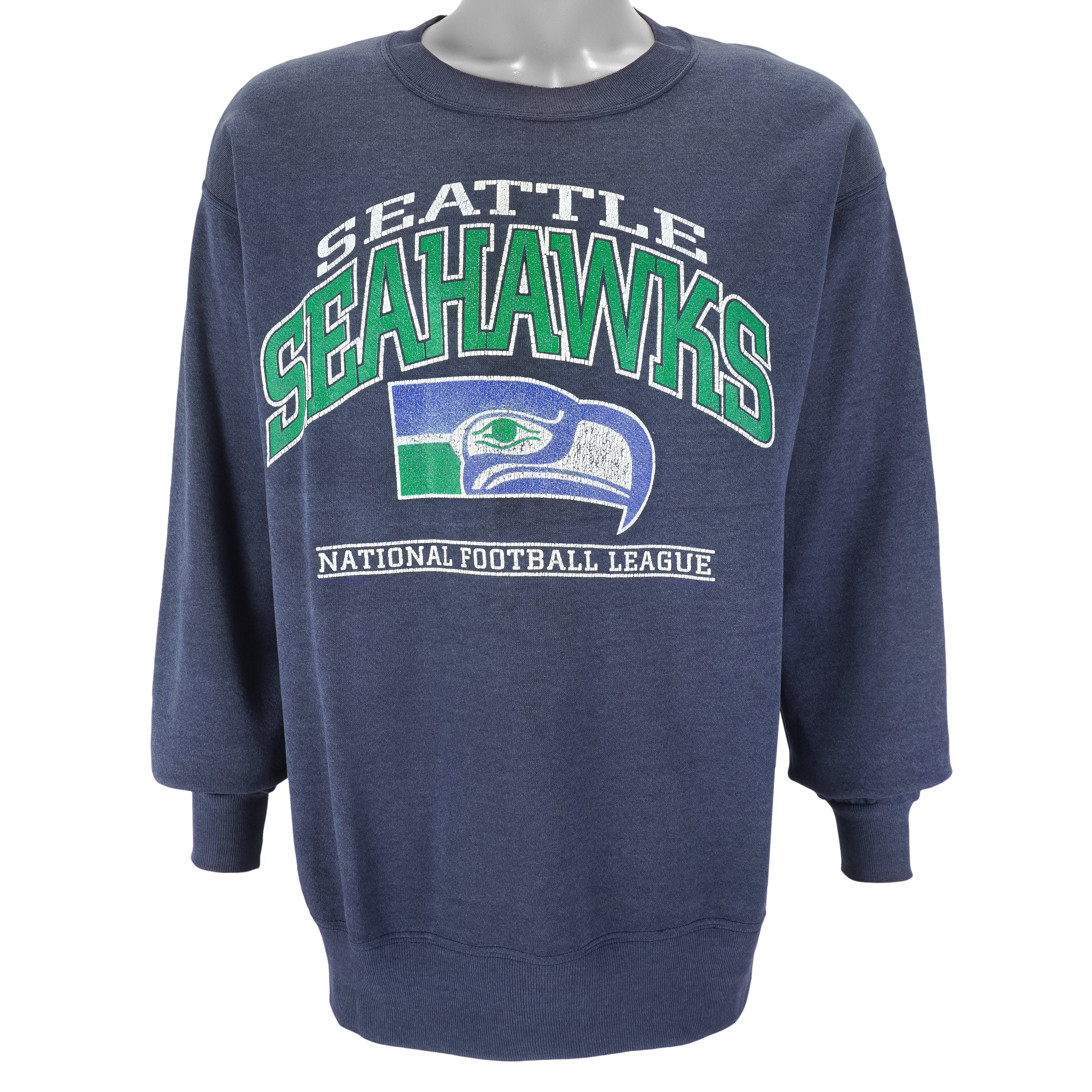 Vintage Seattle Seahawks Blue Single outlet Stitch Adult Size L Embroidered Crewneck