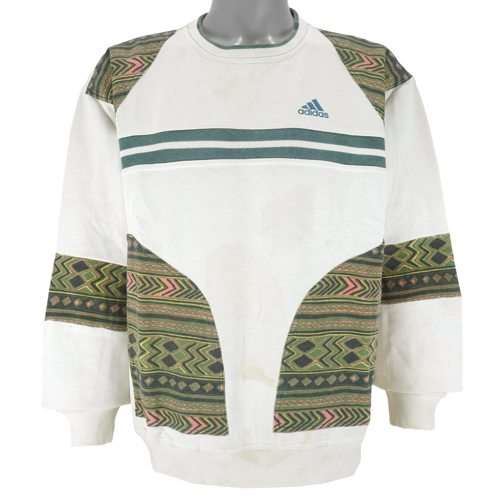 Reworked (Adidas) - Light Brown with Pattern Patchwork Sweatshirt Large Vintage Retro