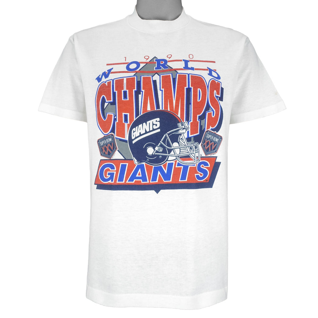 NFL (Trench) - New York Giants World Champs Super Bowl 25th T-Shirt 1990 Large Vintage Retro Football