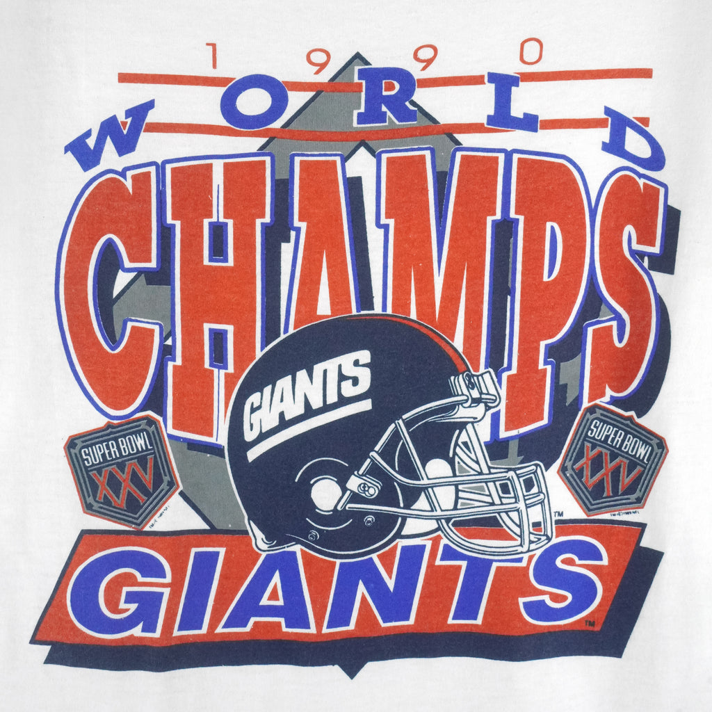 NFL (Trench) - New York Giants World Champs Super Bowl 25th T-Shirt 1990 Large Vintage Retro Football