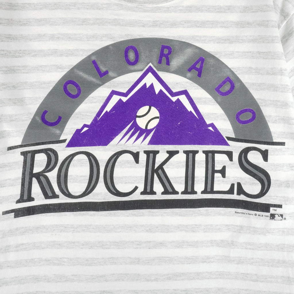 MLB (Saturday's Hero) - Colorado Rockies Single Stitch T-Shirt 1991 Large Vintage Retro Baseball