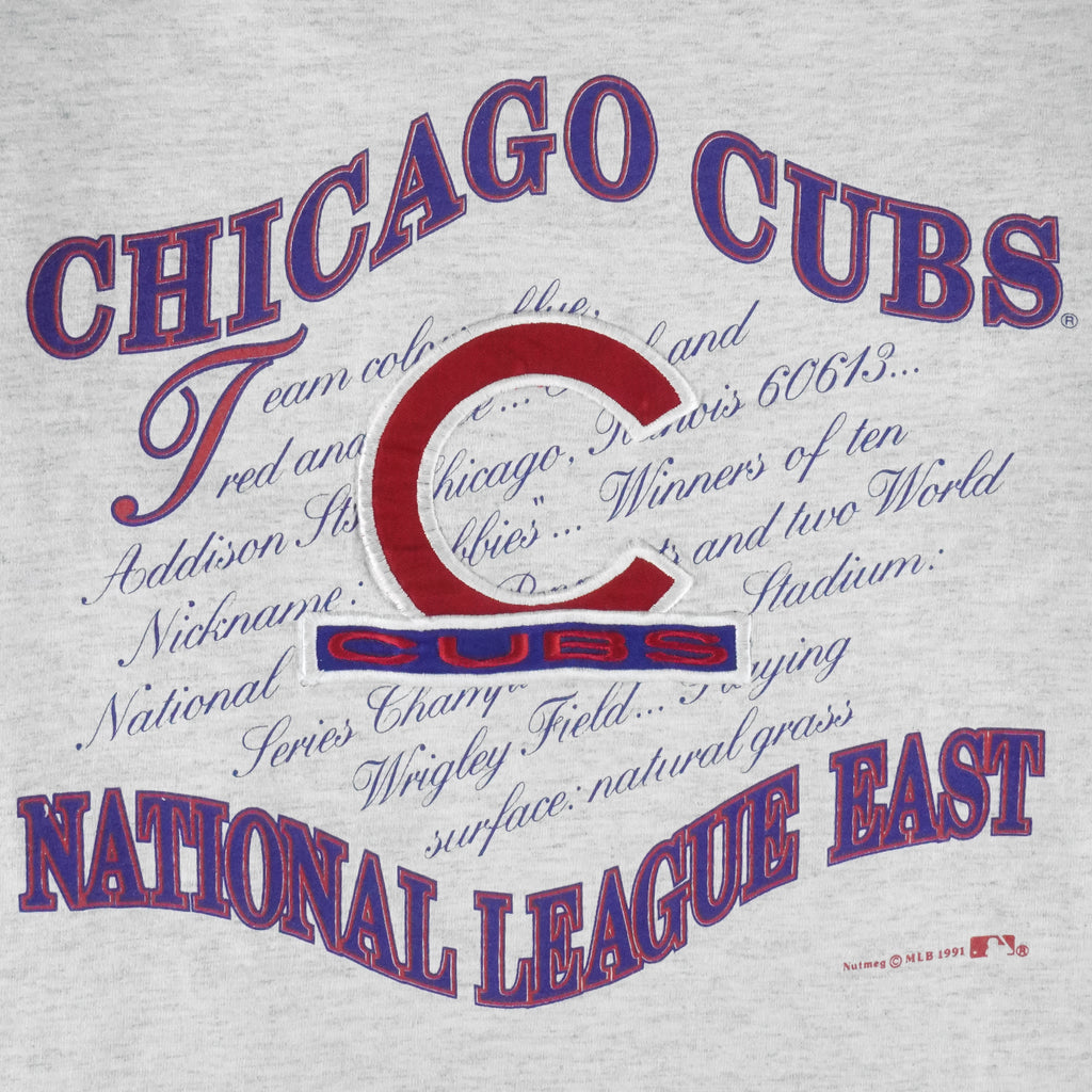 MLB (Nutmeg) - Chicago Cubs Embroidered T-Shirt 1991 Large Vintage Retro Baseball