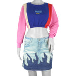 Reworks (Nike) - Blue & Pink Womens Crop Top Large Vintage Retro