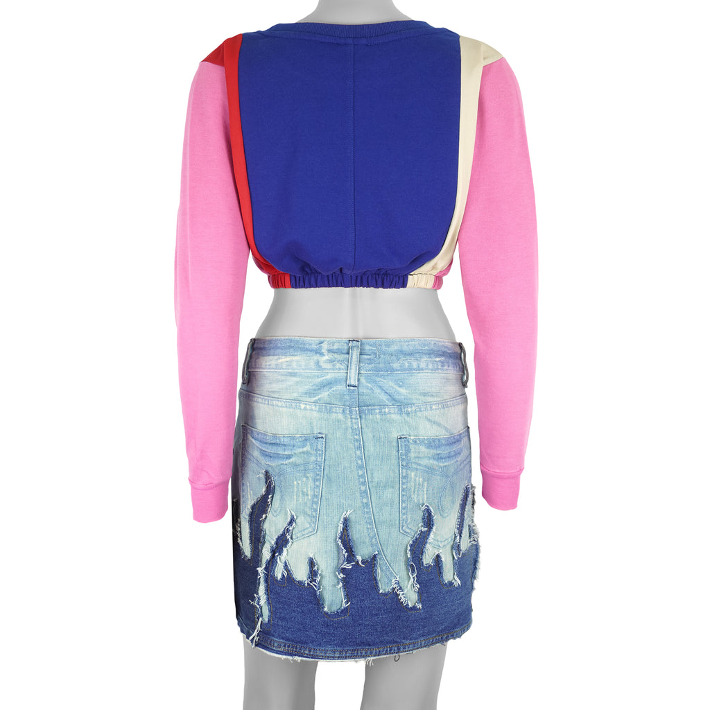 Reworks (Nike) - Blue & Pink Womens Crop Top Large Vintage Retro