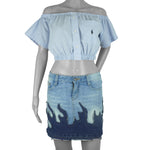 Reworked - Patchwork Denim Flame Design Mini Skirt Womens Small