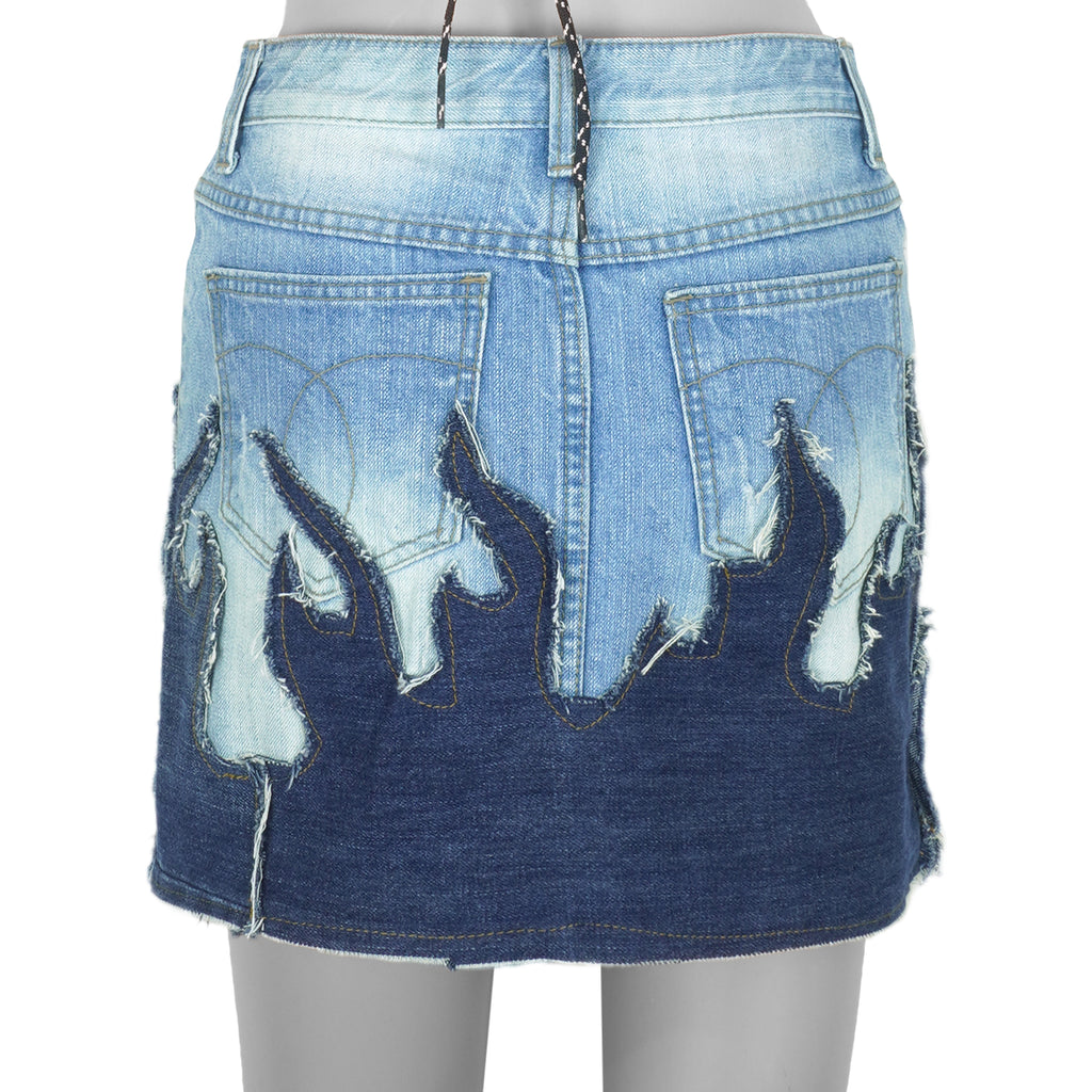 Reworked - Patchwork Denim Flame Design Mini Skirt Womens Small