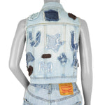 Reworked - Star & Heart Patchwork Denim Vest Womens Small