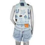 Reworked - Star & Heart Patchwork Denim Vest Womens Small