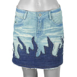 Reworked - Denim Flame Design Mini Skirt Womens Small