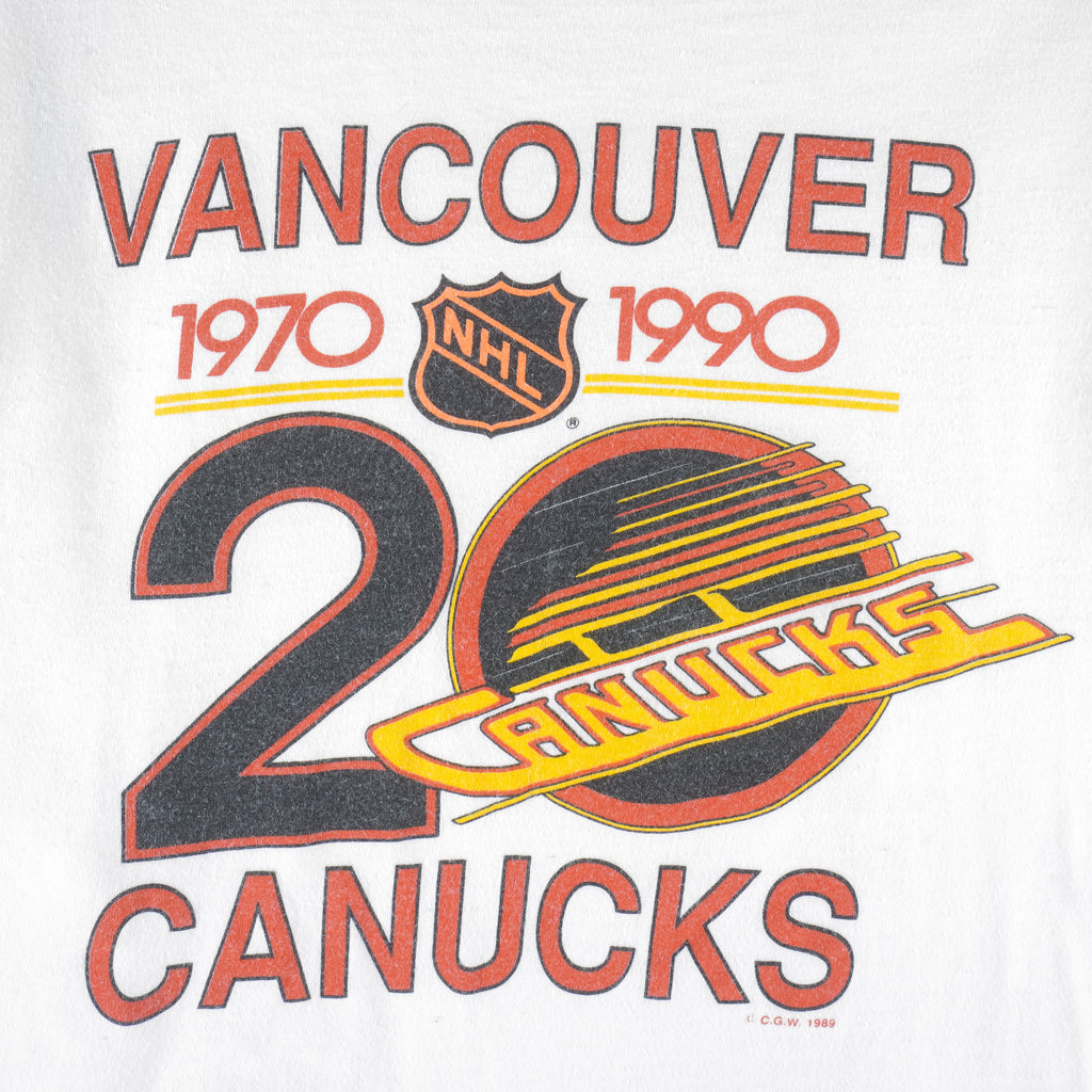 NHL (Waves) - Vancouver Canucks Single Stitch T-Shirt 1990 X-Large Vintage Retro Hockey