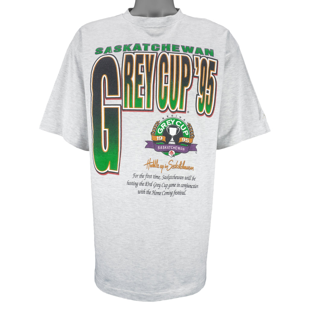 CFL (Soft Wear) - Saskatchewan Roughriders Grey Cup Single Stitch T-Shirt 1995 X-Large Vintage Retro Football