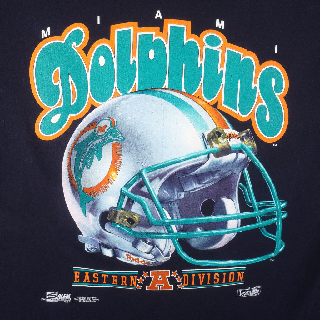 NFL (New Buffalo Shirt Factory) - Miami Dolphins Helmet T-Shirt 1991 X-Large Vintage Retro Football