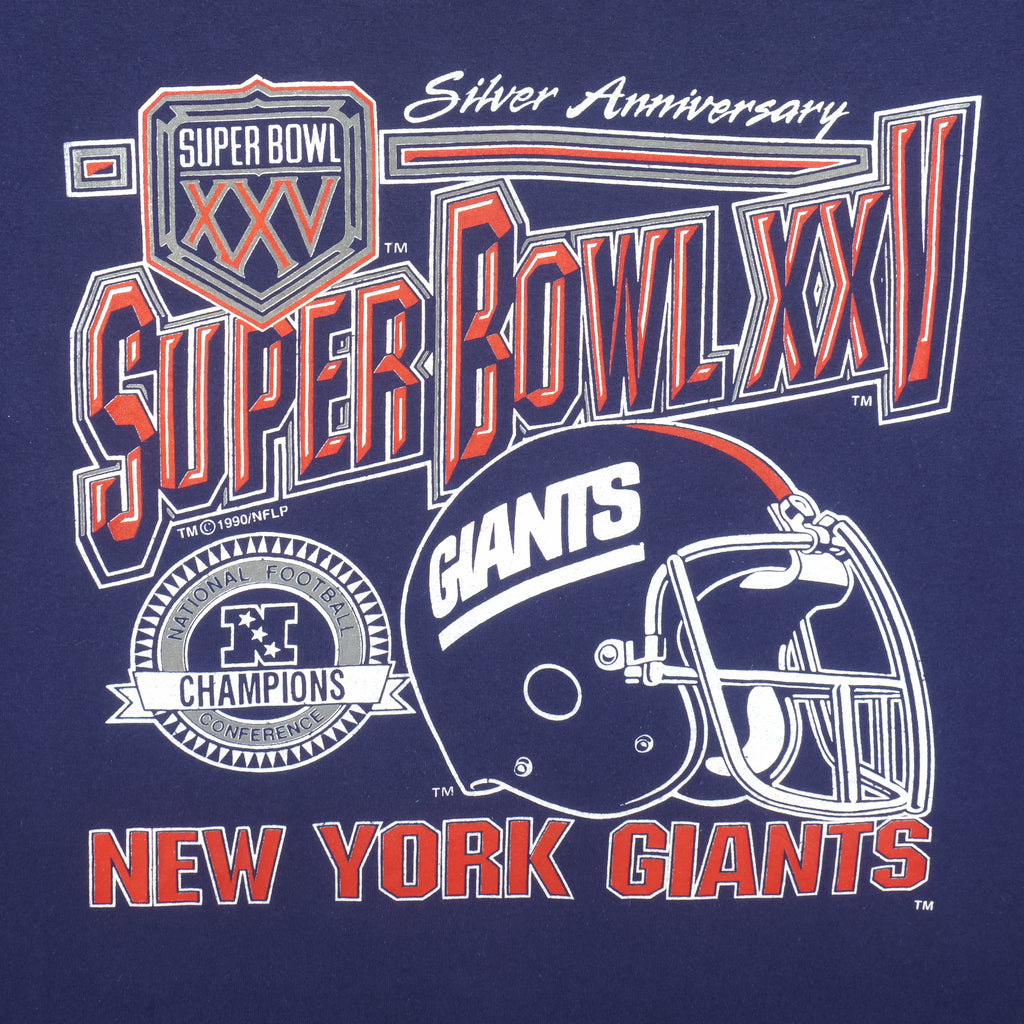 NFL (Screen Stars Best) - New York Giants Super Bowl Champs 25th T-Shirt 1990 X-Large Vintage Retro Football