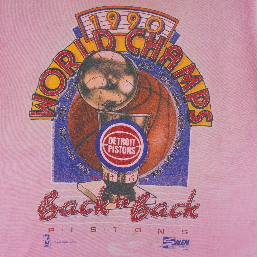 NBA (Salem) - Detroit Pistons Back 2 Back World Champs T-Shirt 1990 Medium Vintage Retro Basketball