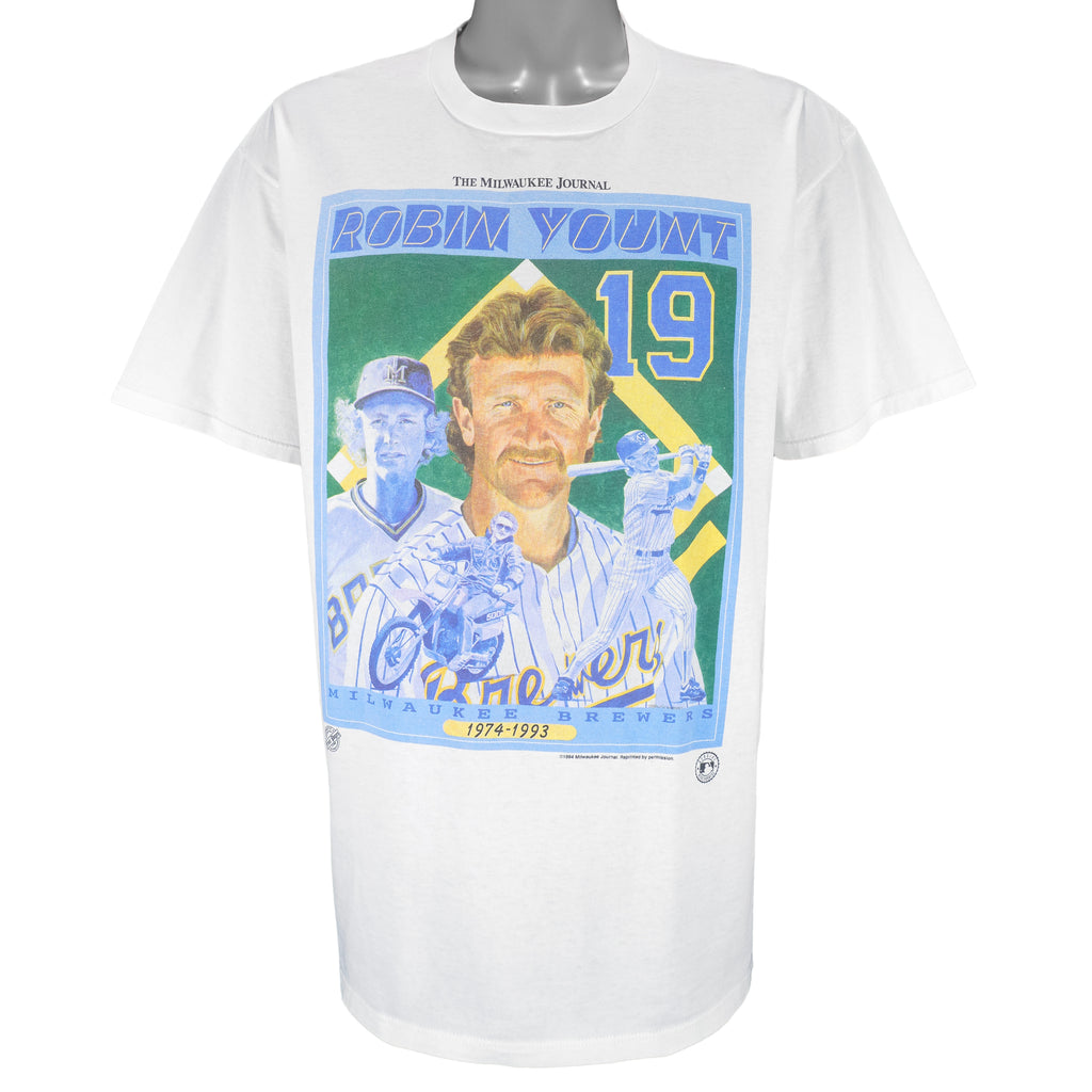 MLB (Front Pages) - Milwaukee Brewers Robin Yount No. 19 MVP T-Shirt 1994 X-Large Vintage Retro Baseball