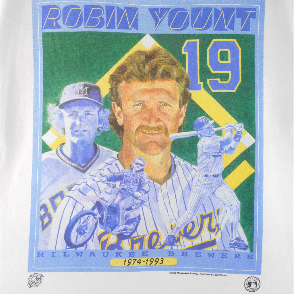 MLB (Front Pages) - Milwaukee Brewers Robin Yount No. 19 MVP T-Shirt 1994 X-Large Vintage Retro Baseball