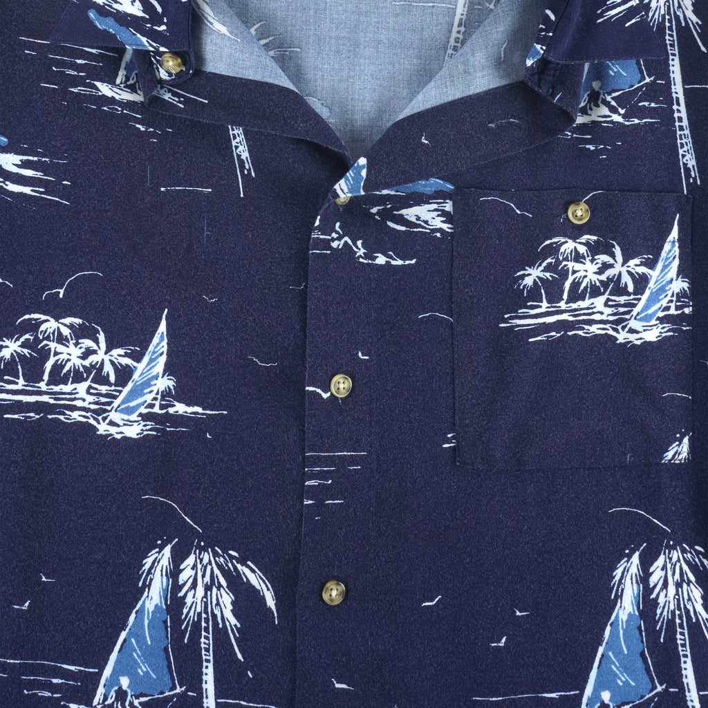 Vintage (Puritan) - Sailing Boat And Palm Tree Over Print Shirt 1990s X-Large Vintage Retro