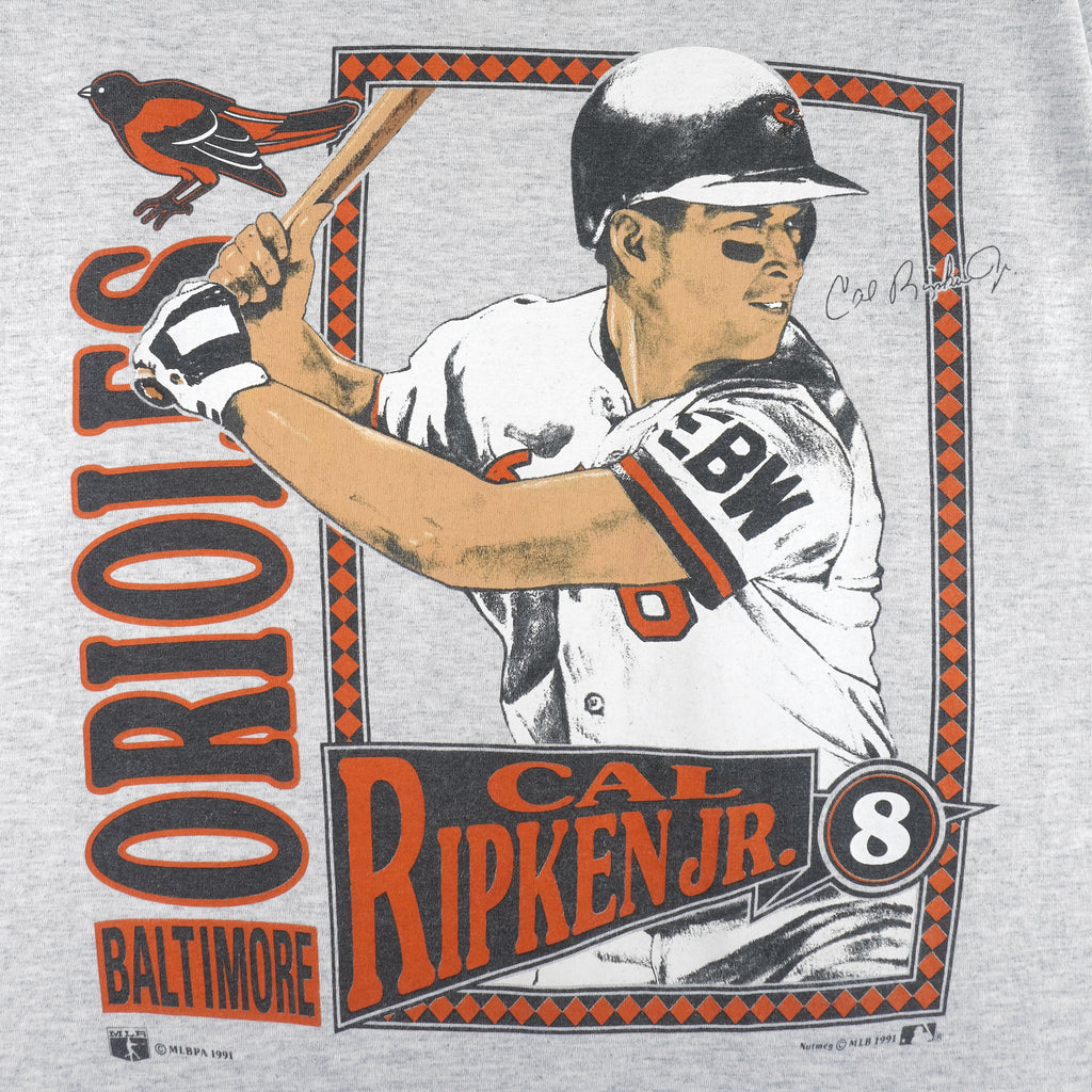 MLB (Nutmeg) - Baltimore Orioles Cal Ripken Jr. Stat T-Shirt 1991 Large Vintage Retro