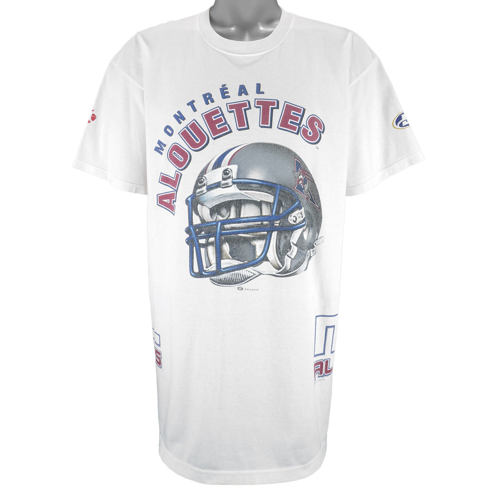 CFL (Bulletin Athletic) - Montreal Alouettes Helmet Single Stitch T-Shirt 1990s X-Large Vintage Retro Football