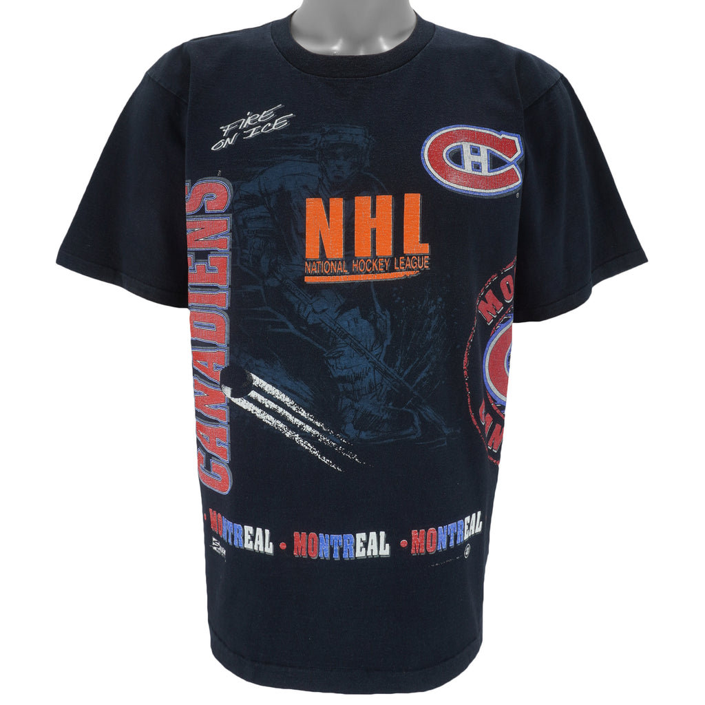 NHL (Salem) - Montreal Canadiens Fire On Ice T-Shirt 1990s Large vintage retro hockey