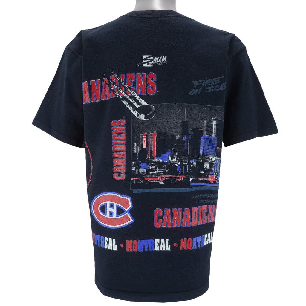 NHL (Salem) - Montreal Canadiens Fire On Ice T-Shirt 1990s Large vintage retro hockey