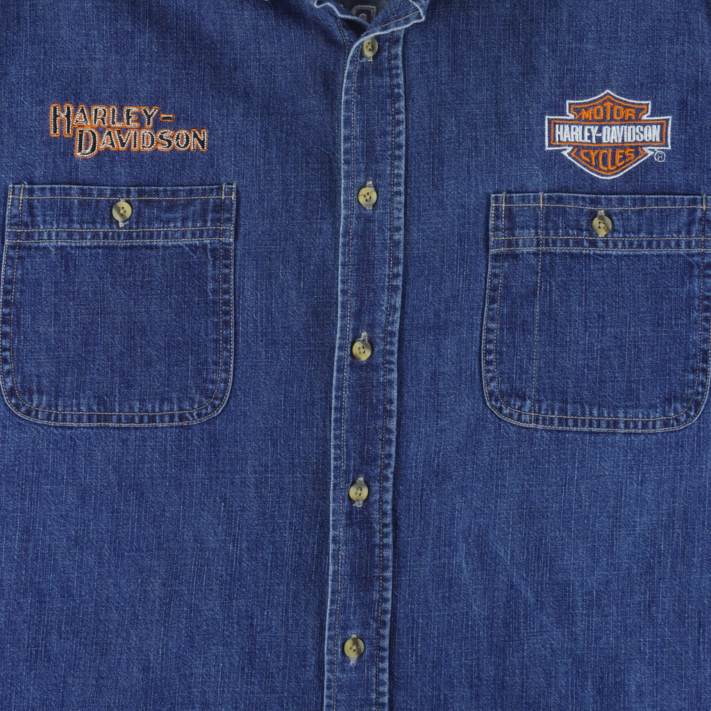 Harley Davidson - Motorcycles Button-Up Denim Shirt 2000s X-Large vintage retro