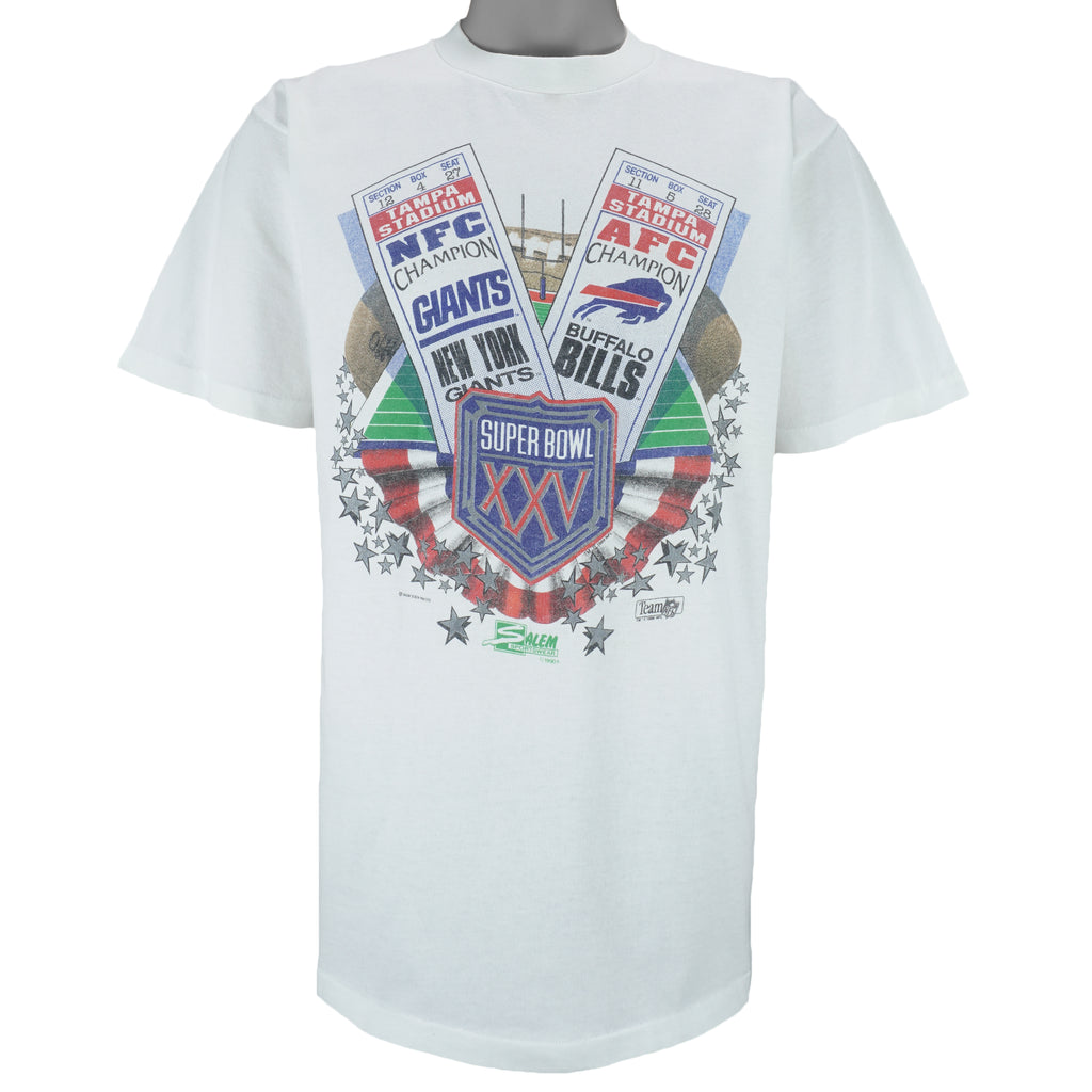 NFL (Salem) - Giants VS Bills Super Bowl XXV Matchups T-Shirt 1990 X-Large vintage retro football