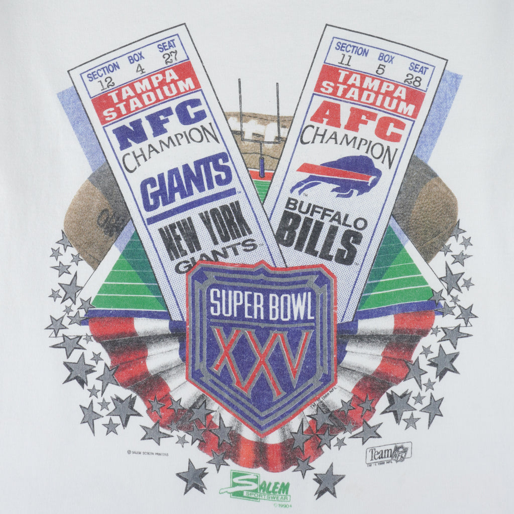 NFL (Salem) - Giants VS Bills Super Bowl XXV Matchups T-Shirt 1990 X-Large vintage retro football