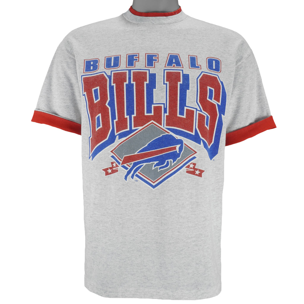 NFL (Trench) - Buffalo Bills Roll Up Sleeves Single Stitch T-Shirt 1990s Large vintage retro football