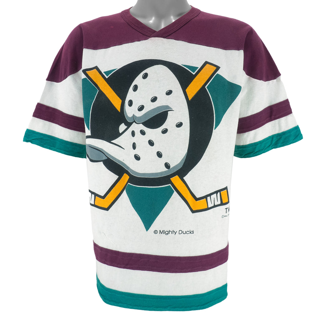 NHL (Competitor) - Mighty Ducks Jersey Print T-Shirt 1994 Large vintage retro hockey