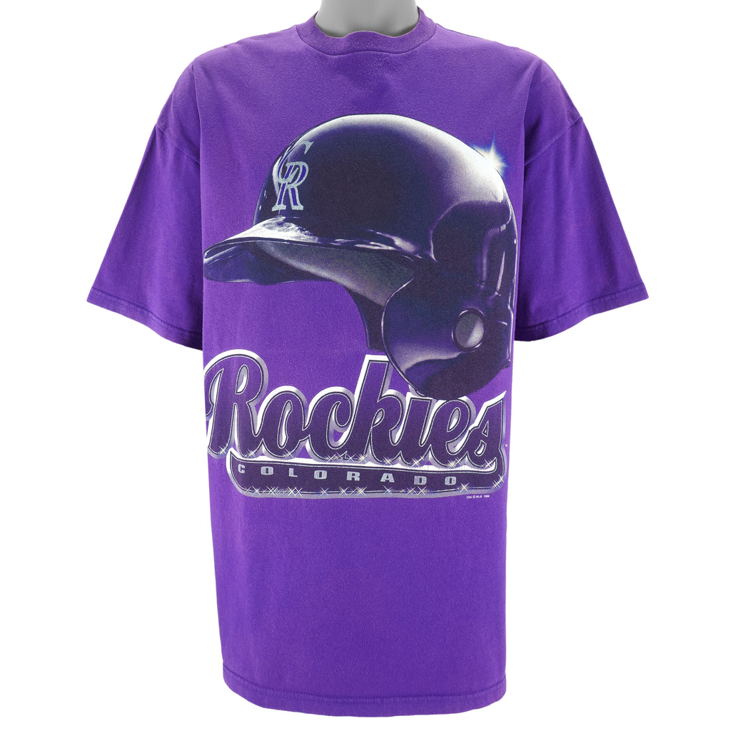 MLB (CSA) - Colorado Rockies Helmet Single Stitch T-Shirt 1998 X-Large